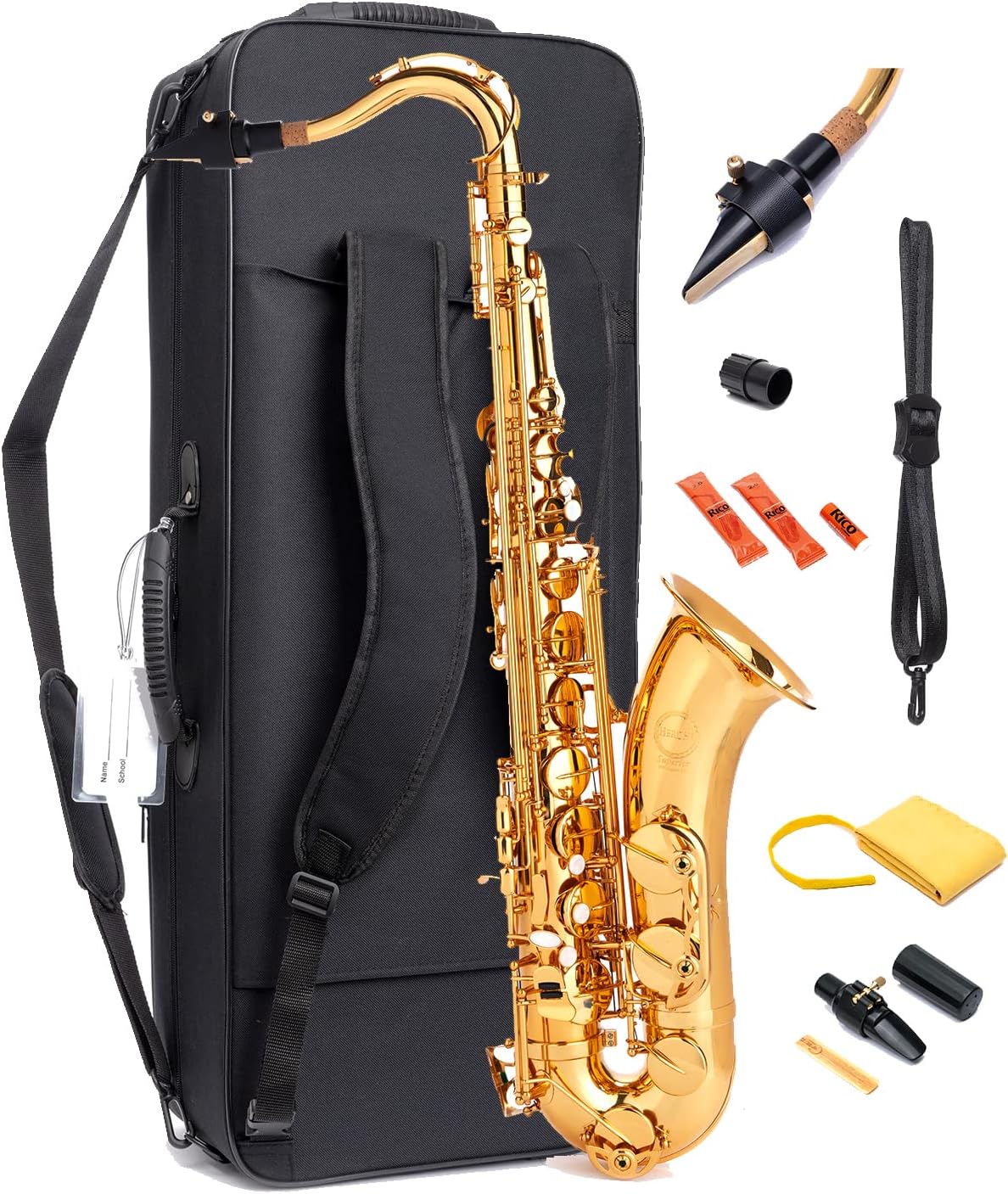 Saxophone Herche Superior Bb Tenor Saxophone X3 | Professional Instruments for All Levels | High F# Key | Educator Approved & Service Plan