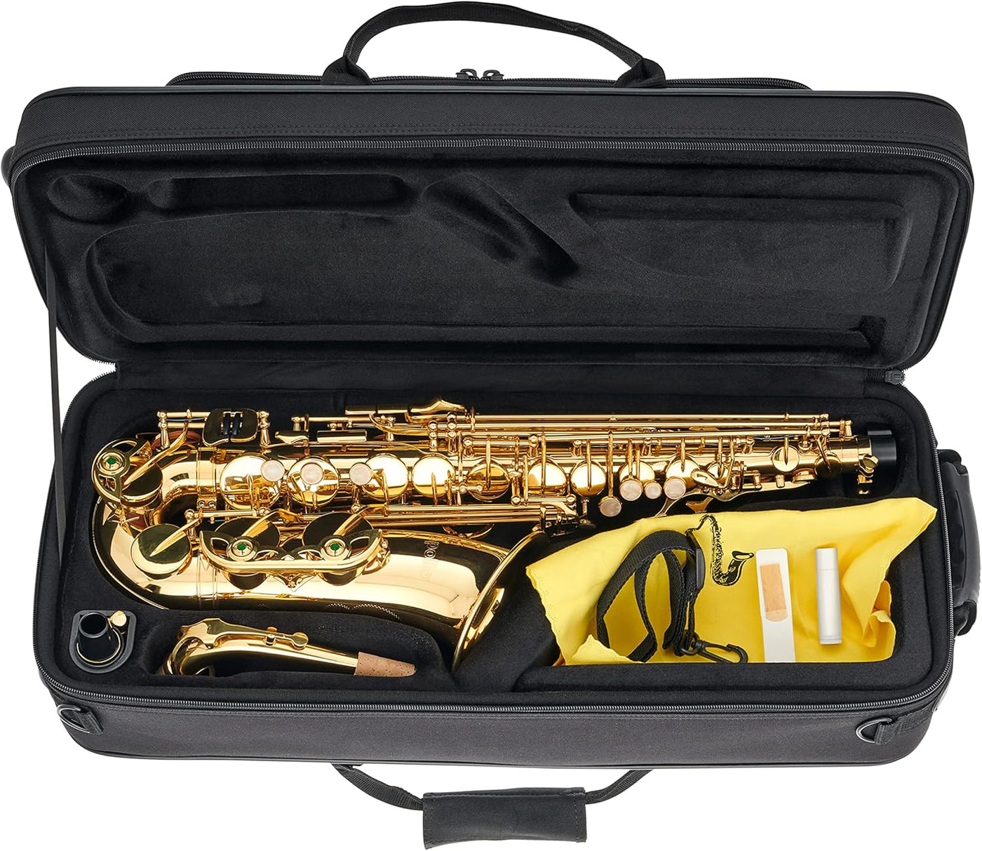 Apollo Alto Saxophone in gold lacquer with leather pads, complete with case and accessories